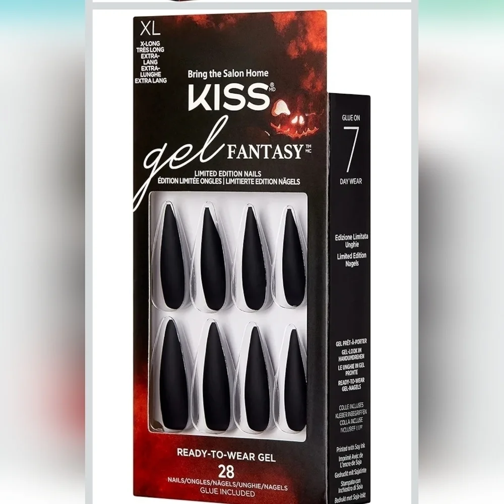 Kiss Gel Fantasy Limited Edition Halloween 28 Ct Nails XL Matte Black 87754 NEW